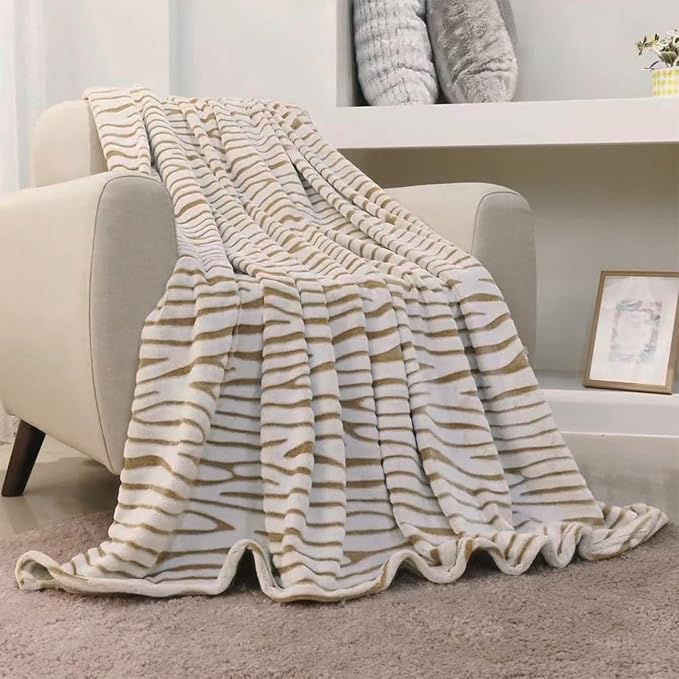 Flannel Fleece Throw Blanket, Lightweight Cozy Plush Microfiber Bedspreads for Adults,90 by 108-Inch,Brown Zebra