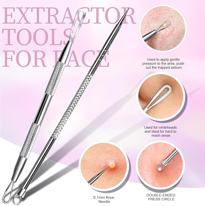 Teenitor Facial Tools Kit with Blackhead Remover Tweezers, Ingrown Hair Tweezers, Pimple Extractor Acne Treatment Tool, Eyebrow Scissors, Razor, Brush
