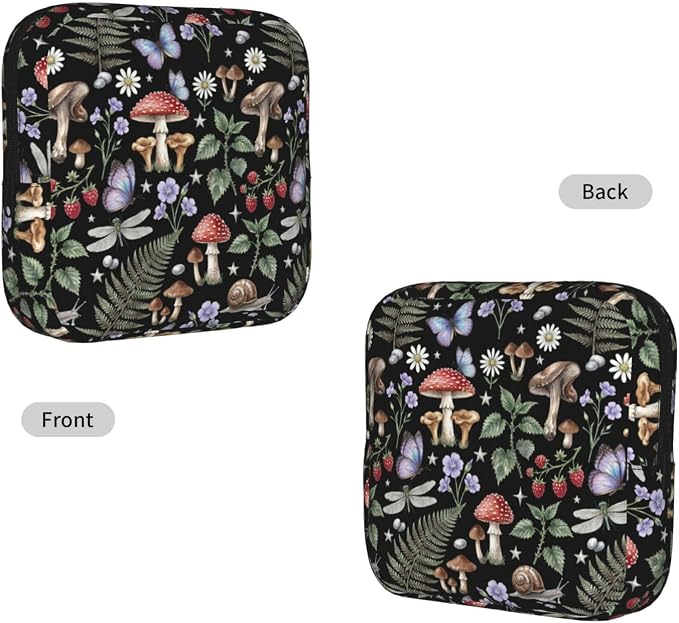 Mushroom Vintage Magic Witch Fern Witchcraft Period Bag For Women,Portable Sanitary Napkin Period Pad Pouch For Purse, Small Make Up Bags