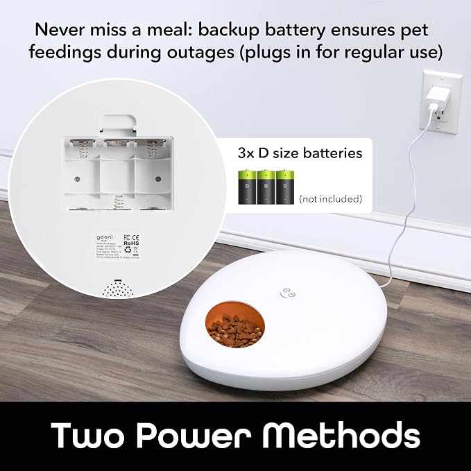 Geeni Smart Pet Feeder for Wet or Dry Food, 5-Meal with Ice Packs, White | Automatic dog and cat feeder, programmable timer, battery backup, Alexa and Google Home compatible