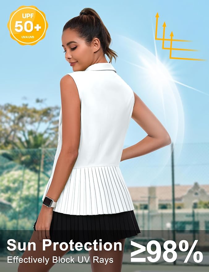 Little Donkey Andy Women's Golf Vest Outerwear | Pleated Hem Sleeveless Athletic Jacket for Running Yoga Tennis