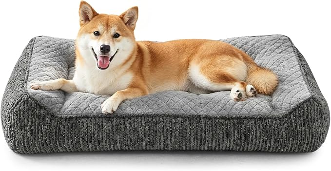 JOEJOY Orthopedic Dog Bed Medium Sized Dogs, Extra Thick Supportive Big Dog Couch Bed with Sides, Ultra Soft Pet Bed Sofa, Light Grey, 35''x25''