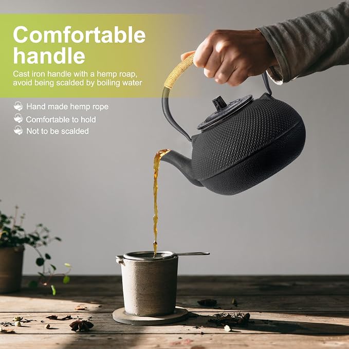 suyika Japanese Tetsubin Cast Iron Teapot Tea Kettle pot with Stainless Steel Infuser for Stovetop Safe Coated with Enameled Interior 22 oz/650 ml