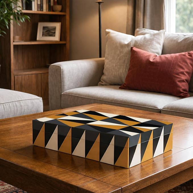 Handicrafts Home Large Decorative Storage Box with Lid, Coffee Table Storage Box, Decorative Remote Control Holder, Keepsake Storage Box for Living Room & Shelf Decor, Puzzle Guild 12 x 6 x 2