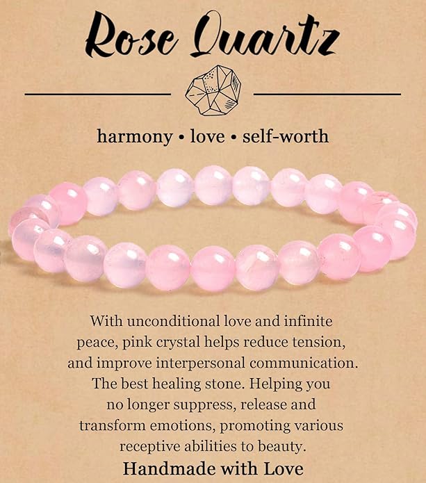 BOMAIL Natural Stone Bracelet for Women Men - 8MM Semi-Precious Gemstone Beaded Bracelet Healing Crystal Stretch Bracelet Yoga Bracelets Jewelry