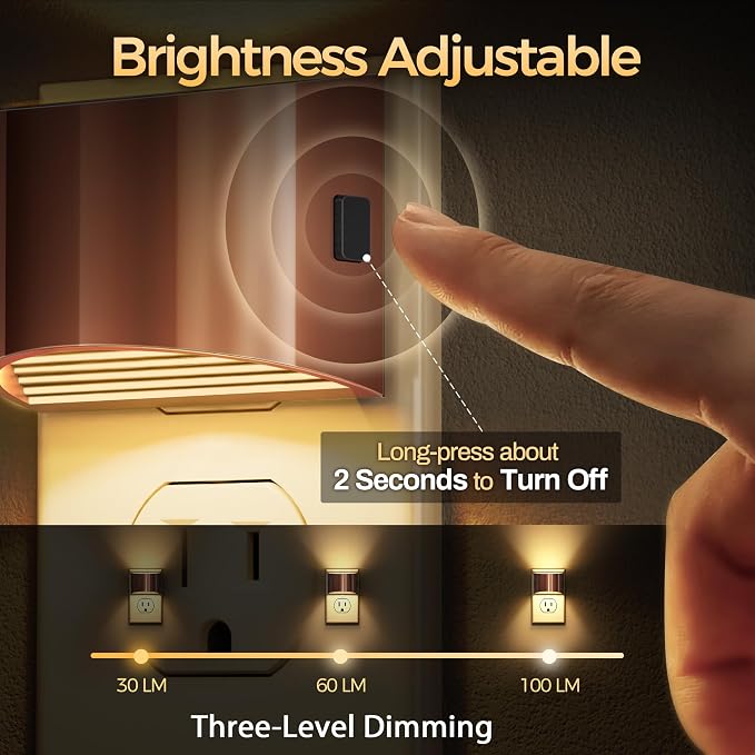 Night Light, Night Lights Plug into Wall, Adjustable, 3000K | 3 Level Brightness Adjustable Night Light, Dusk to Dawn Sensor Nightlights for Adults, Bedroom, Bathroom, Hallway, 2 packs