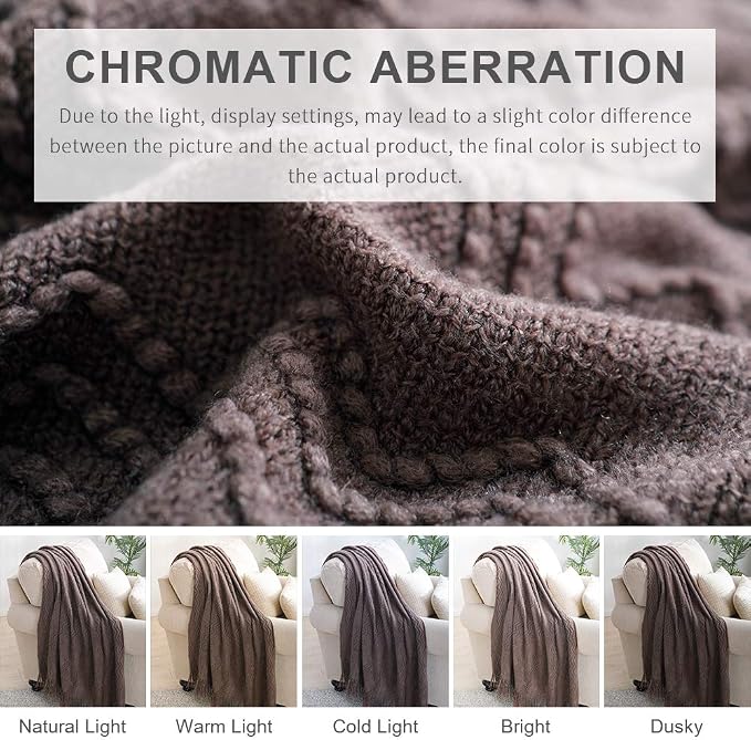 BOURINA Brown Throw Blanket 60x80 Inch Boho Knitted Soft Throw Sofa Blanket | Knitted Throw Blanket 60x80 Inches, Soft Lightweight Boho Weave Throw Decorative Couch Blanket for Living Room Bedroom Chair
