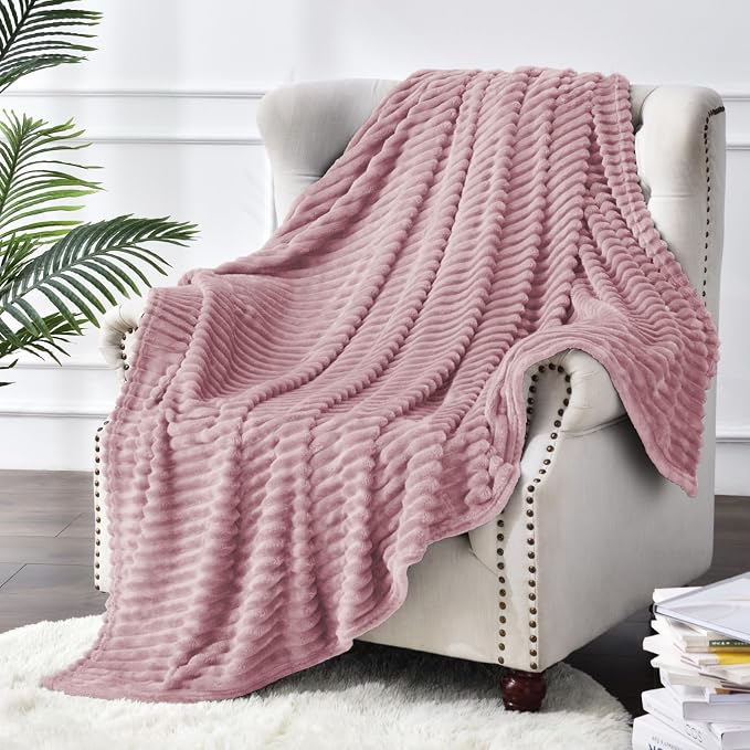 BEDELITE 3D Ribbed Berry Purple Fleece Twin Blanket for Bed, 60x80 Inch | Soft Warm Decorative Fluffy Blanket, Cozy Plush Lightweight Fuzzy Throw Blanket for Couch Sofa Room Decor, Gift for Women