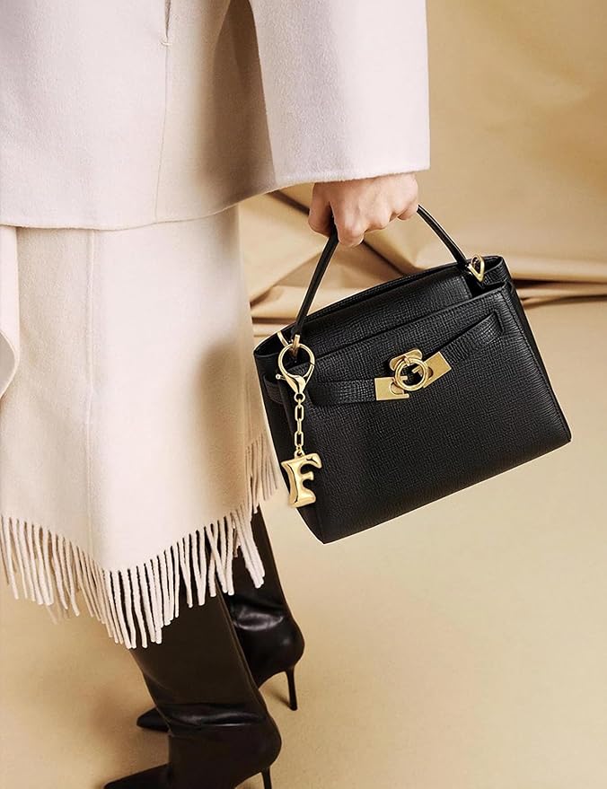 WOWORAMA Initial Letter Keychain for Women Chunky Gold Bubble Letter Bag Charm Purse Charm Personalized Keyrings Accessories