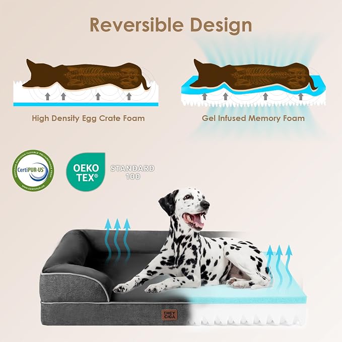 EHEYCIGA Orthopedic Dog Bed Medium Size Dog, Waterproof Washable Pet Beds | Non-Slip Bottom and Egg-Crate Memory Foam Dog Couch Bed with Washable Removable Cover, Dark Grey