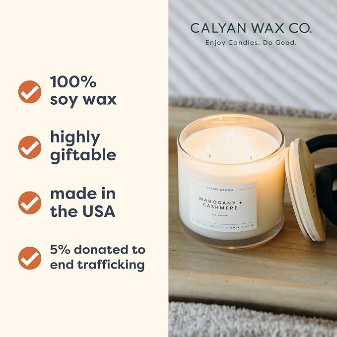 Calyan Wax Co. Vetiver & Tonka 3 Wick Scented Candle - 43 Hour Burn - Luxury 3 Wick Soy Candles - Clean Soy Wax Candles - Long Lasting Large Glass Jar Candle for Home - 14.9oz