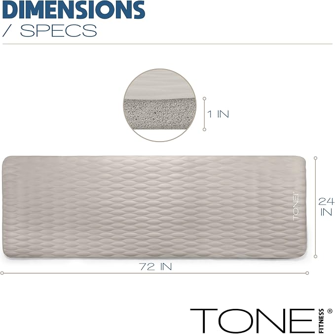 Tone Fitness 1-Inch Thick Yoga Mat | High-Density, Non-slip Exercise Mat with Carrying Strap for Yoga, Pilates, & Home Gym Workouts | Multiple Options