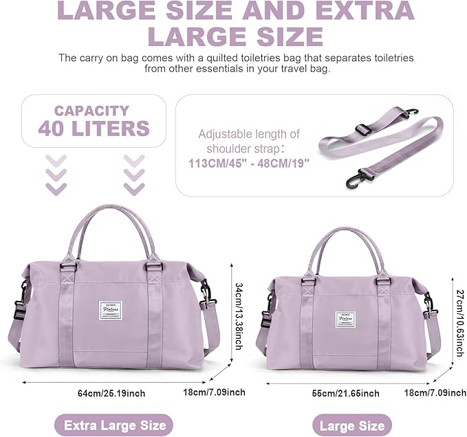Travel Duffel Bag, Carry On Overnight Weekender Bags for Women | Travel Bag with Wet Pocket & Trolley Sleeve, For Spirit Airlines 18x14x8 Personal Item Bag