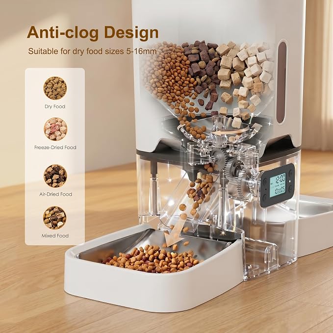 Automatic Cat Feeder 2 Cats, 7L Dry Cat Food Dispenser with Double Bowls | Multi-pet Household | Large Capacity Grain Storage Box | Anti Food Stealing | Weight / Diet Control | Fresh Food | Dual Power