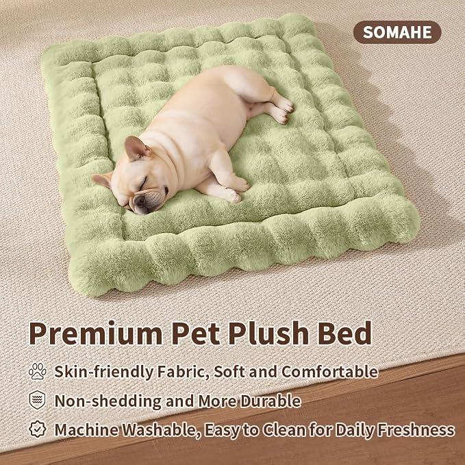 SOMAHE Plush Pet Bed Mat, Machine Washable, Medium 27x20 Fruit Green | Machine Washable + Non-Slip Paw Bottom: plush pet mat stays fluffy and steadier for large cats and small dogs.