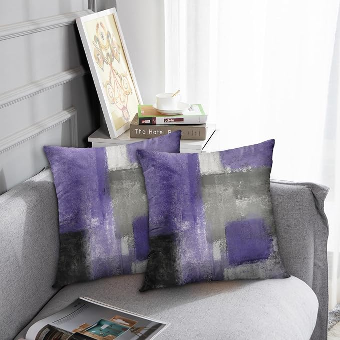 Emvency Throw Pillow Covers Set of 2, 18 x 18 Inch, Line Purple | Abstract Modern Retro Outdoor Decorative Square Pillow Cases Couch Cushion Case for Couch Bed Sofa Living Room Home Decor