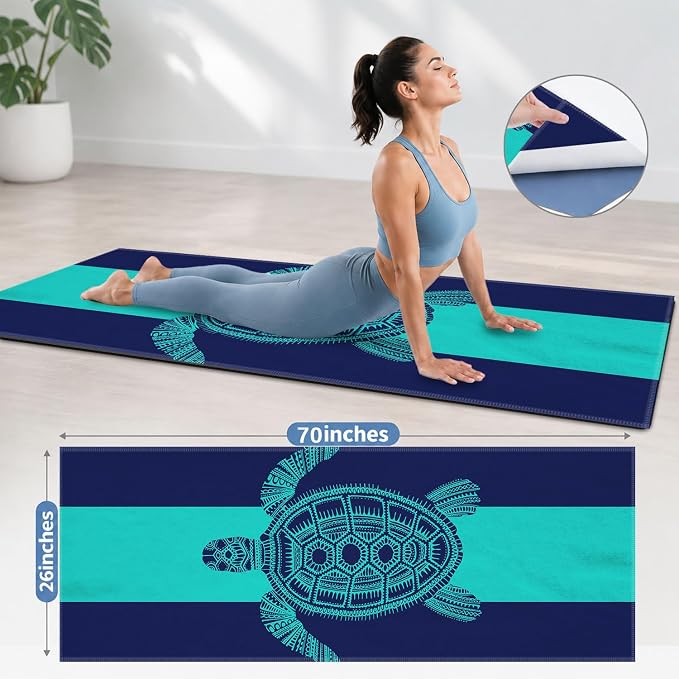 Yoga Mat Towel, Hot Yoga Non Slip with 4 Corner Pockets, 70 x 26 in | Soft Absorbent Microfiber With Four Corner Pockets, Fits Over Yoga Mats For Hot Yoga, Pilates, Gym, And Travel