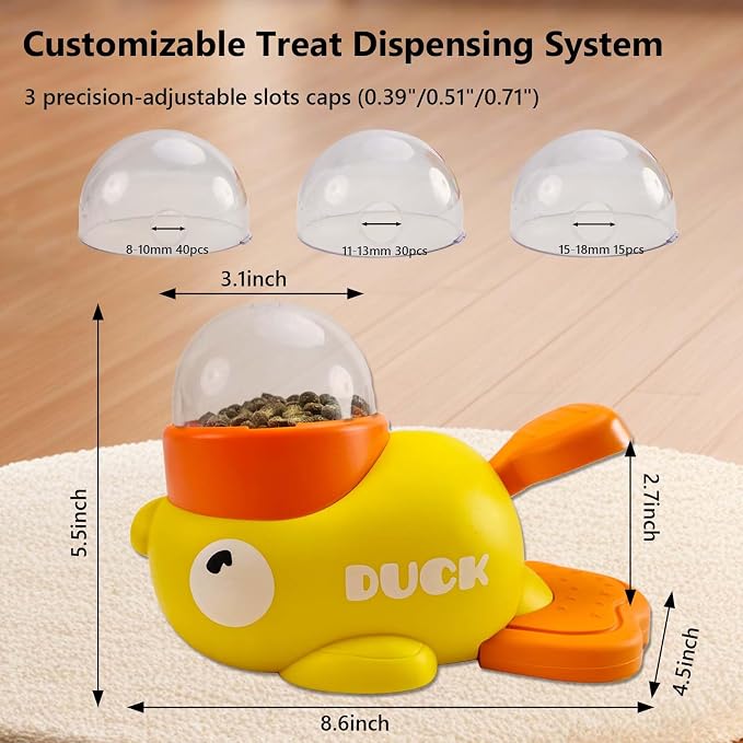 Duck Treat Dispenser Toy,Slow Puzzle Feeder for Cats&Small Dogs | 3 Adjustable Openings Fit Treats & Kibble; Cat Puzzle Feeder Boosts IQ & Stimulation; Interactive Treat Toy Reduces Boredom