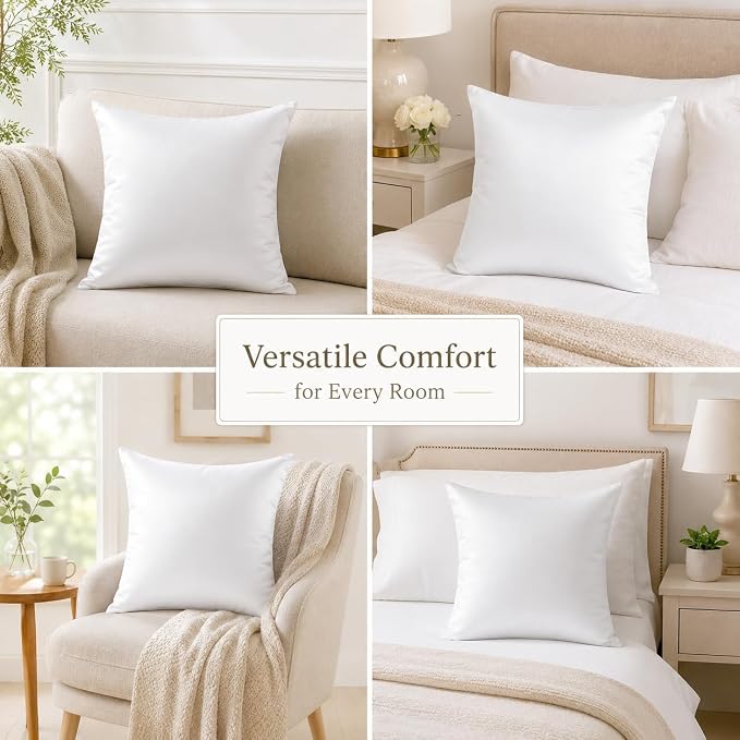 Bemaystar Pillow Inserts, White Satin Pillow Inserts for Throw Pillow Covers, Soft Fluffy Square Cushion Inserts for Sofa Bed Couch Home Decor, 20x20 Inch