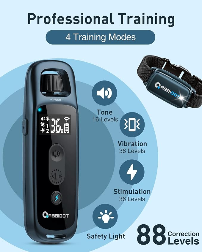 ABBIDOT Shock Collar for Dogs, 3300 FT Dog Training Collar with Remote, IPX7 Waterproof with 4 Training Modes, Rechargeable E-Collar for All Breeds (15-120 lbs) (Light Blue, 1 Collar)