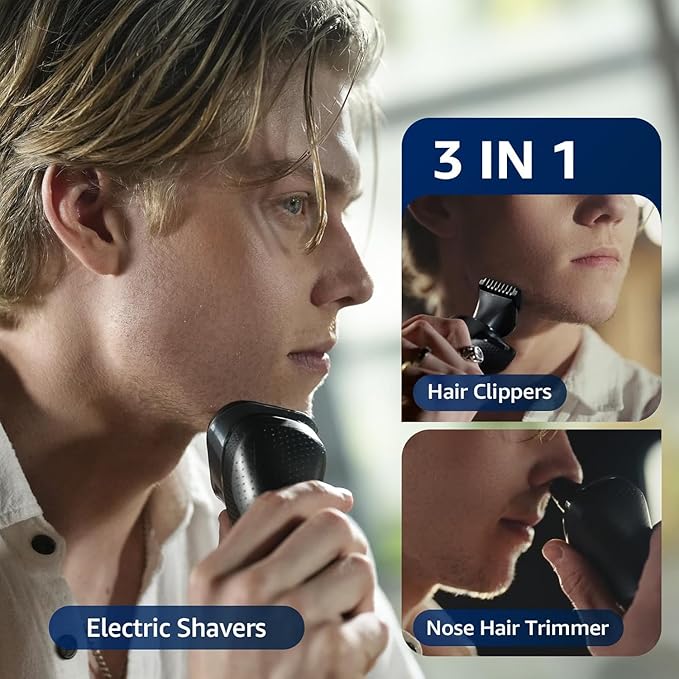 rategist Cordless Electric Razor for Men: 3-in-1 Shaver for Beard/Nose/Sideburns - IPX7 Waterproof Travel Kit - Turbo Speed & Precision Blades