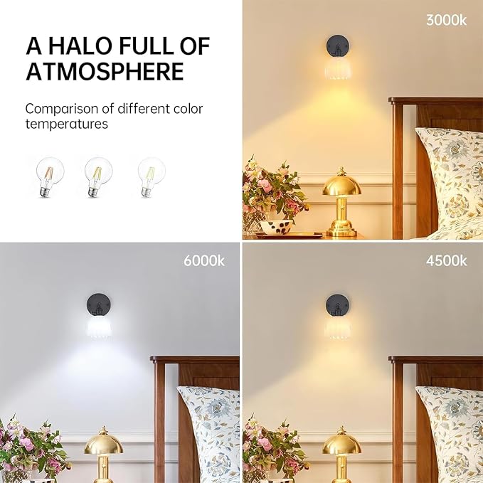 Shenmoyl Vintage Wall Sconce with White Tulip Glass Lampshade 180 Degree Adjustable Black Sconce Hradwired Modern Wall Lighting Fixture with Switch for Bedside Bedroom Doorway