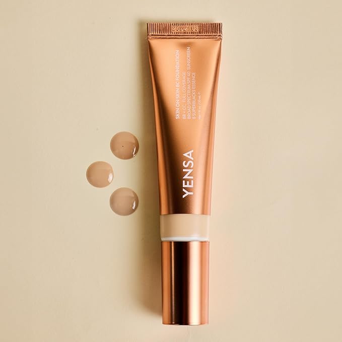 YENSA Skin on Skin BC Foundation Makeup - CC, BB Cream & Full Coverage Foundation-In-One - Buildable, Radiant Finish with SPF 40, Hyaluronic Acid, Peptides & 8 SuperBlacks - Light Neutral (1 oz)