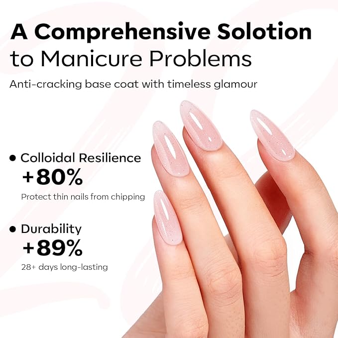 modelones Builder Rubber Gel Base Coat for Nails, Nude Glitter Rubber Base Gel Nail Polish for Strengthen Apex Building Extension Protect Weak Nails Long Last U V Manicure Gift for Women