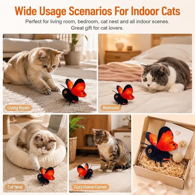 Smart Sensing Flapping Butterfly Toy Interactive Cat，Blue