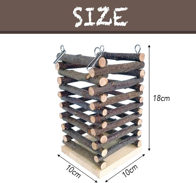 Apple Wood Hay Feeder for Small Animals - Durable Pine & Apple Wood Hay Rack with 2 Hooks - Food Dispenser & Grass Holder for Rabbit, Guinea Pig, Chinchilla, Hamster, Gerbil, 10x10x18cm
