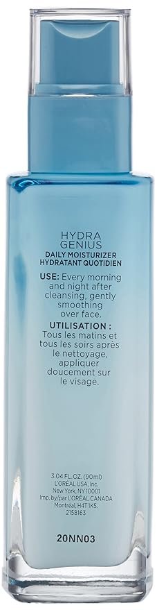 L'Oreal Paris Skincare Hydra Genius Daily Liquid Care Oil-Free Face Moisturizer for Normal to Dry Skin, Hyaluronic Acid Moisturizer for Face with Aloe Water and Hyaluronic Acid, 3.04 fl. oz.