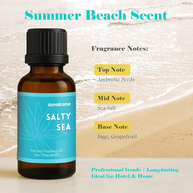 AmaKane Salty Sea Fragrance Oil, Beach Essential Oil for Diffuser, Summer Fragrance Oil for Candle Making, DIY Soap Making Scents, Diffuser Oils for Home, Aromatherapy Oils, 30ml