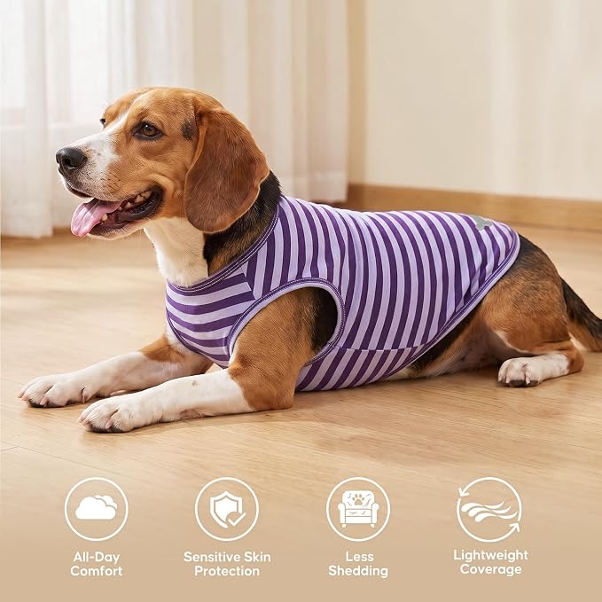 KYEESE 2Pack Cotton Dog Shirt for Small Dogs Soft Striped Tank Top | Reflective for Safety, Lightweight & Breathable, Gentle on Sensitive Skin, Stretchy & Free to Move, Comfortable Daily Wear
