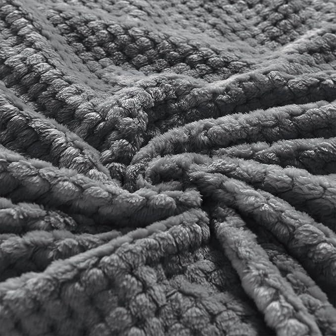 Exclusivo Mezcla Soft Waffle Fleece Bed Blanket Queen Size, Gray | Lightweight Plush Blanket for Bed, Bedroom, Cozy Flannel with Waffle Texture, Stylish Home Decor, All Season, 90x90 Inches