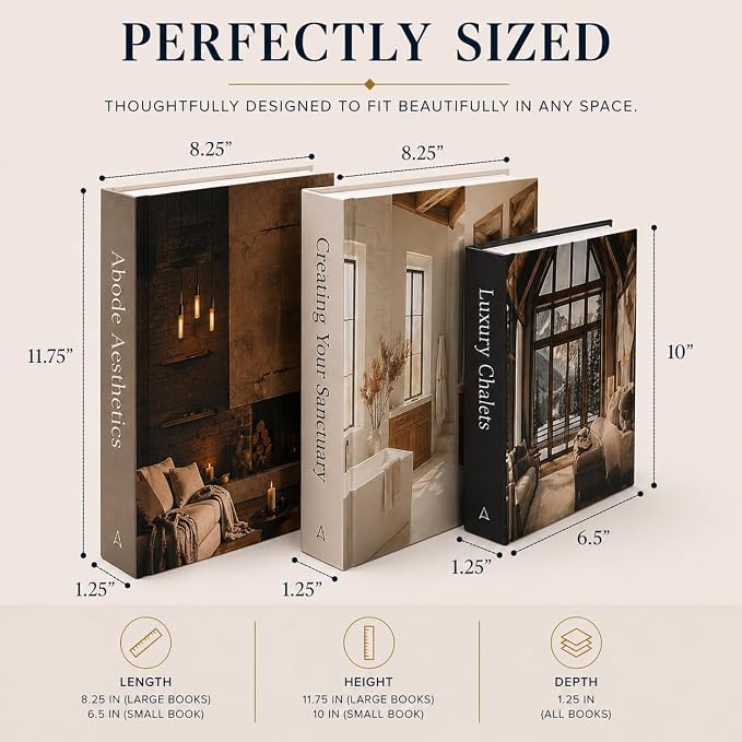 Array & Arrow Decorative Books for Home Decor, Set of 3 Faux Book Storage Boxes with Magnetic Closure, Hidden Storage for Remotes, Keepsakes, Coffee Table, Bookshelf, Living Room Decor