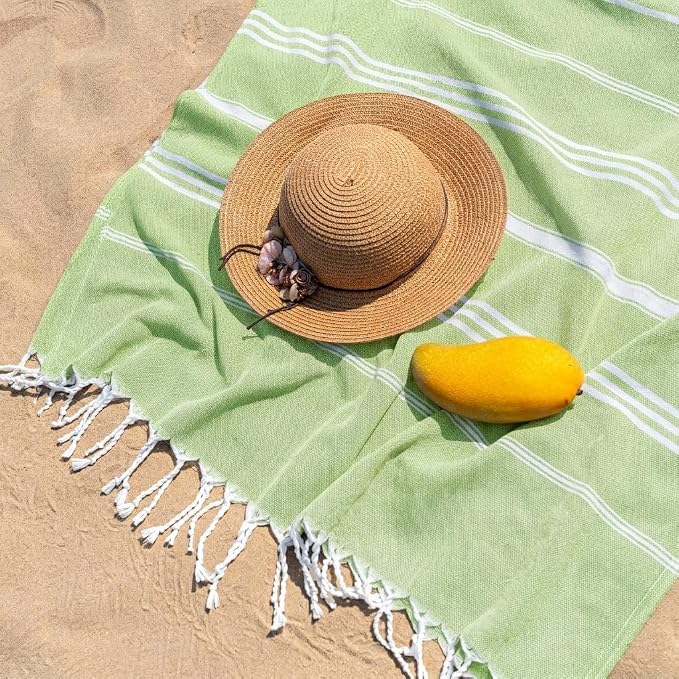 Aegero Turkish Beach Towel, 36"x71" Quick Dry Sand Free Oversized Bath Pool Swim Towel, Lightweight Travel Turkish Towels Vacation Essentials, Light Green