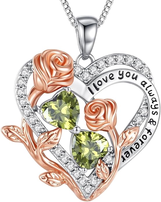 I Love You Birthstone Necklace, 925 Sterling Silver Heart Pendant with CZ Diamond Stones, Birthday Gifts for Women, Romantic Gift for Wife, Girlfriend, Her, Anniversary, Valentine's Day, Christmas