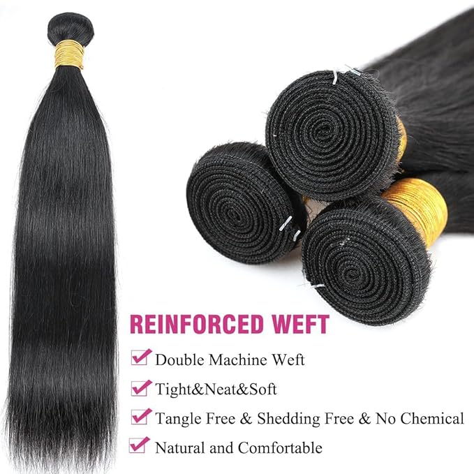 Brazilian Human Hair Bundles Straight Human Hair Bundles 100% Unprocessed Virgin Human Hair Straight Quick Weave Raw Human Hair 3 Bundles 18 20 22inch Deals Natural Black