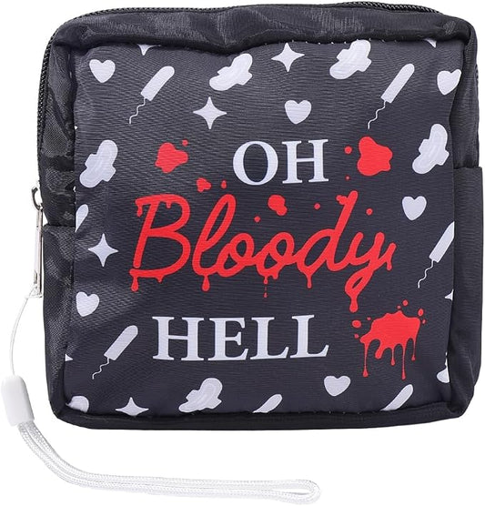 Black Period Bag Pouch Sanitary Napkin Storage Bag Oh Bloody Hell Pad Pouch Portable Waterproof Feminine Products Travel Storage Organizer First Period Gifts for Women Ladies Daily Use