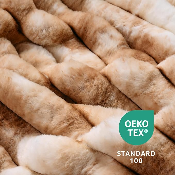 Faux Fur Throw Blanket for Couch, Cozy Fuzzy Fluffy Fur Luxurious Soft Striped Plush Gift Blankets for Family Sofa Chair Bedroom, 55"x70", Tie-dye Khaki
