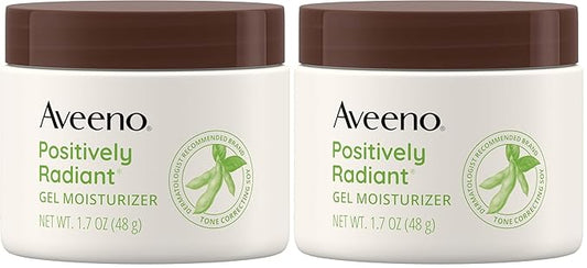 Aveeno Positively Radiant Daily Gel Facial Moisturizer with Hyaluronic Acid & Tone-Correcting Soy,Hydrating & Brightening Gel Face Cream Evens Skin Tone-& Texture,Hypoallergenic,1.7 oz,(Pack of 2)