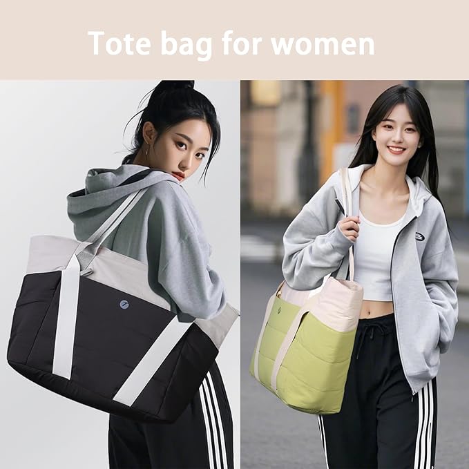 Tote Bag for Women,Lightweight Durable Puffy Yoga Mat Bag with Compartments,Shoulder Handbag for Work, Travel, Gym