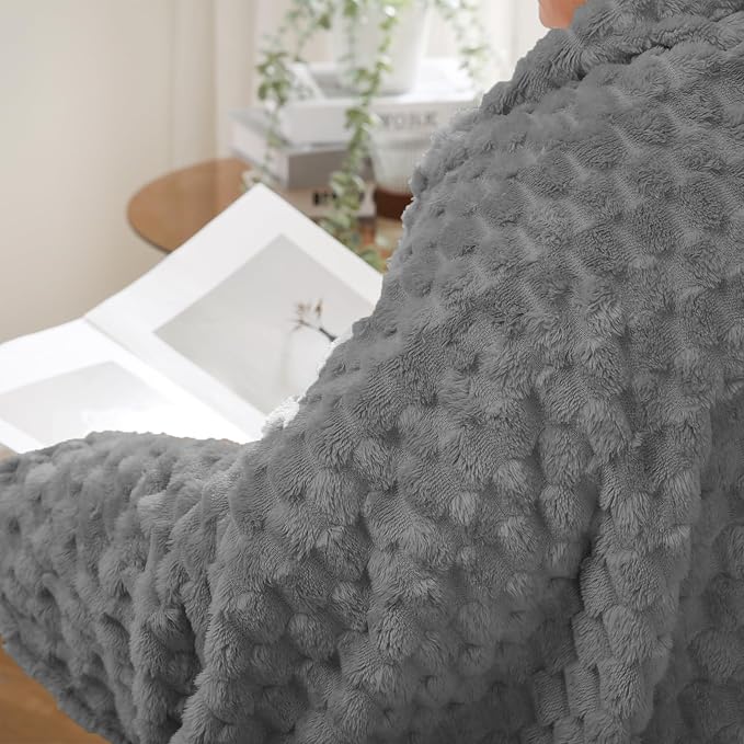 Puncuntex Grey Throw Blanket 90"×90" inches Fuzzy 3D Jacquard Decorative | Flannel Fleece Super Soft Plush Cozy Blanket for Couch Sofa Chair Lightweight