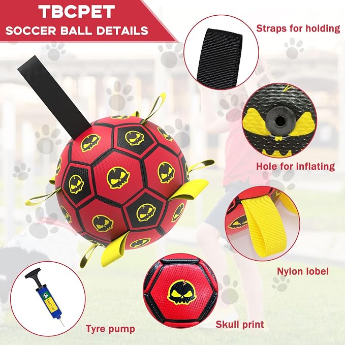 Interactive Dog Toy Balls with 4 Layers, World Cup Dog Soccer Ball with Straps, Durable Dog Balls with Skull Pattern, Waterproof Advanced Football Pets, Indoor & Outdoor Use(6 Inch)