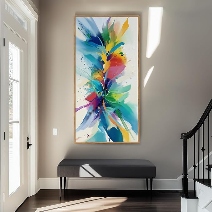 Large Framed Colorful Abstract Wall Art for Living Room, Horizontal 30x60 | Multicolor pictures, Canvas Prints, Bright modern paintings, Artwork for walls, Wall decor for bedroom dining room hallway
