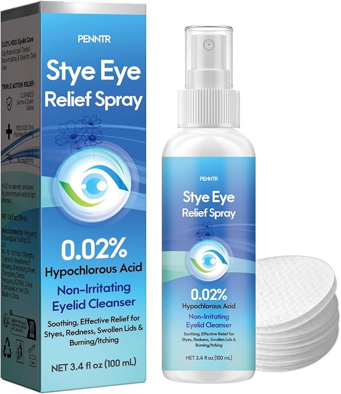 Stye Eye Treatment, Stye Relief Spray - 0.02% Hypochlorous Acid for Swelling, Redness, Eyelids Bump Removal with Natural Ingredients (3.4 Fl Oz (Pack of 1))