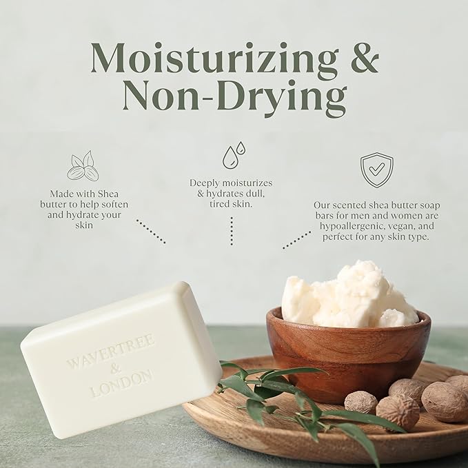 Wavertree & London French Pear Scented Natural Soap (8 Bars), 7oz Moisturizing French Triple Milled Soap Bars enriched with shea butter - Pure Plant Oil Bath & Body Bars for All Skin Types