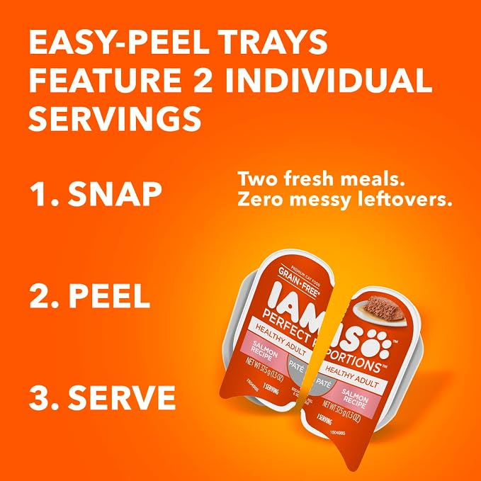 IAMS Perfect Portions Healthy Adult Pate Wet Cat Food, Variety, 24 Count | Grain-free, Omega 6 & 3 Fatty Acids for skin & coat, prebiotics & beet pulp, Vitamin E immune support, 2.6 oz twin-pack trays