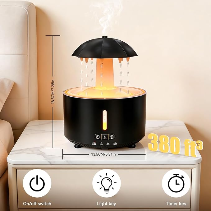 Missfly 300ml Cloud Shape Cool Mist Humidifier Diffuser, 360° Rotatable, Quiet Auto Safety Shutoff, Easy Refill Home Bedroom Office (Black)