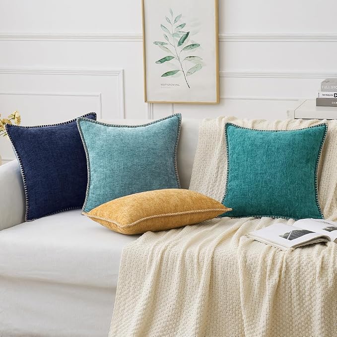 MIULEE Decorative Euro Sham Pillow Covers 24x24 Inch Navy Blue 2 Pack | Farmhouse Throw Pillow Covers with Stitched Edge, Soft Chenille Cushion Cases, for Couch Sofa Bed Living Room Home Decor